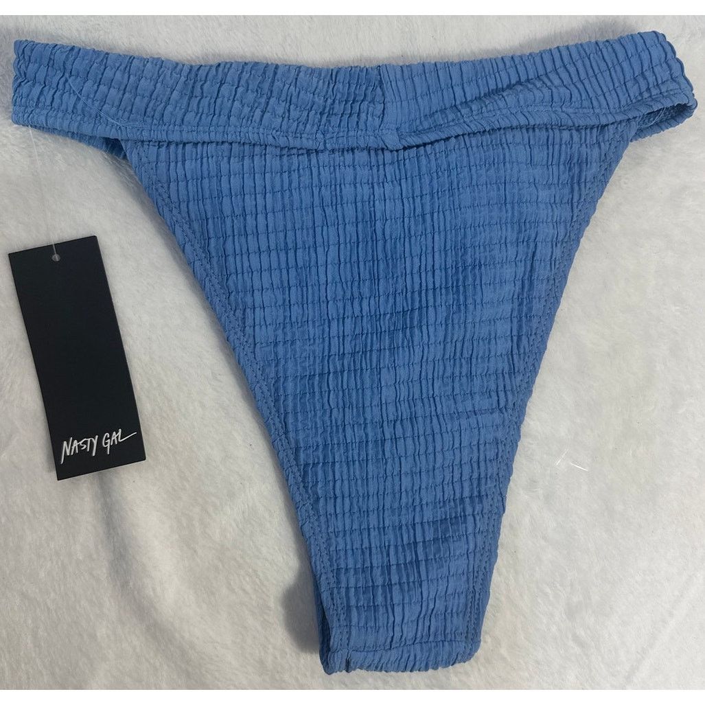 Nasty Gal NastyGal Crinkle High Waisted Bikini Bottom Blue Sz 0 NWT Size ONE SIZE - 5 Thumbnail