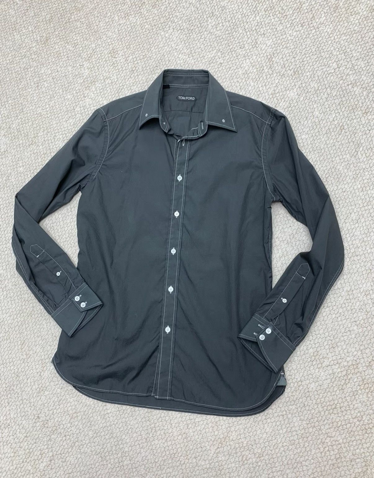 Tom Ford TOM FORD Dark Green Mercerized Cotton Formal Shirt Size US L / EU 52-54 / 3 - 4 Thumbnail