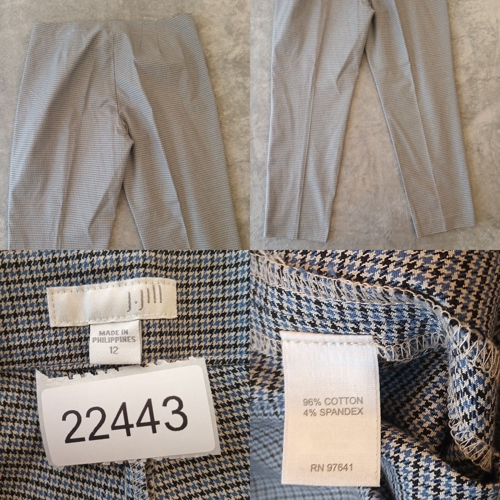 J. Jill J.Jill Pants Womens Size 12 Blue Black Plaid 35x28 Mid Rise Cotton Blend Straight Ankle Mens? Size 34" / US 12 / IT 48 - 8 Thumbnail