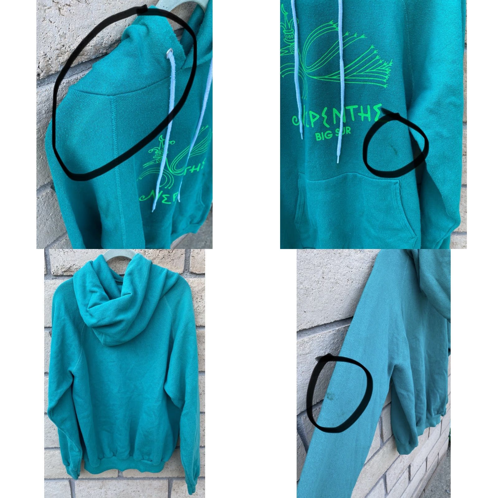 Hanes VINTAGE Hanes Nepenthe Big Sur Raglan Hoodie Sweatshirt Pullover Sweater Jumper Size L Green Graphic Print Men Hoodie Pullover 90s Mens Size US L / EU 52-54 / 3 - 8 Thumbnail