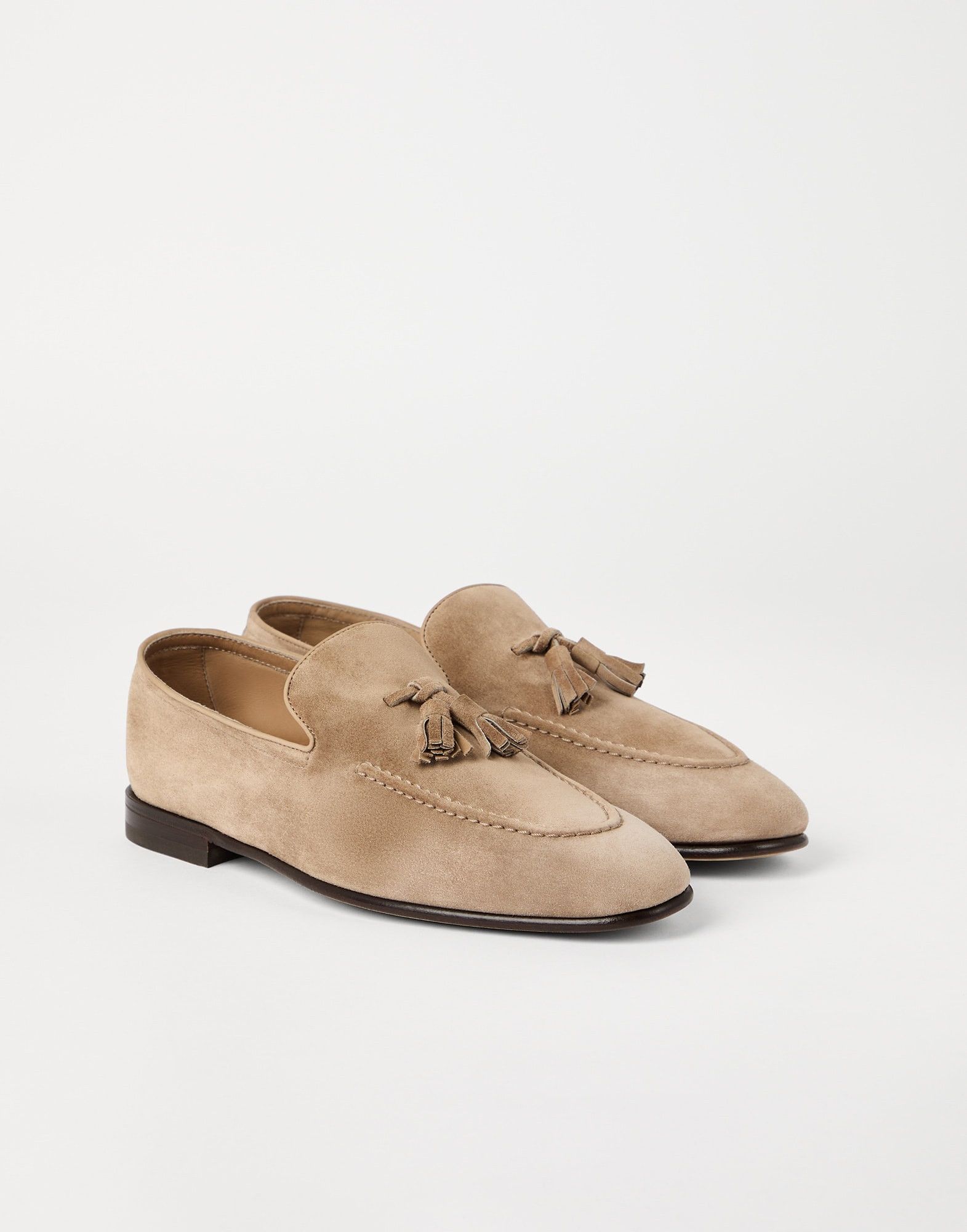 Brunello Cucinelli o1w1db10426 Suede Soft Loafers With Tassels in Light Brown Size US 9.5 / EU 42-43 - 2 Thumbnail