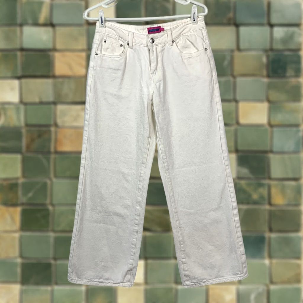 Vintage Edikted Women's White Denim Jeans Size S High Rise 5-Pocket Pocketed Wide-Leg Size 28" / US 6 / IT 42 - 1 Thumbnail