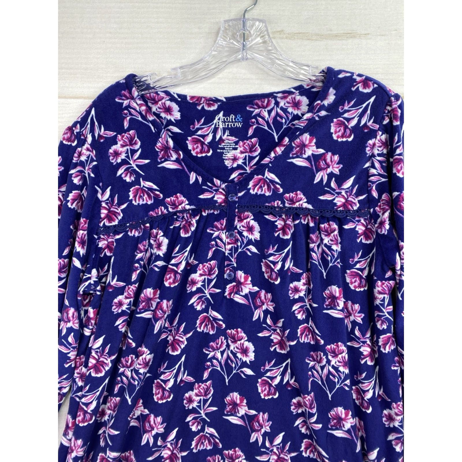 Croft & Barrow Croft & Barrow Floral Nightgown Sz L Long Sleeve Sleepwear Comfy Blue Pullover Size L / US 10 / IT 46 - 2 Thumbnail