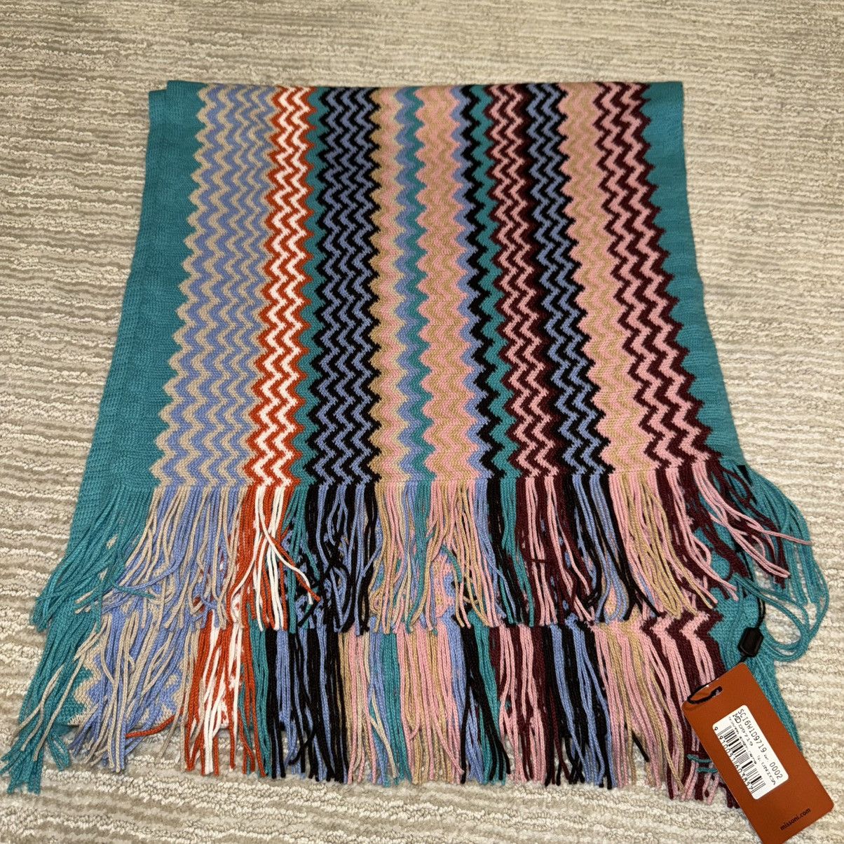 Missoni NEW Missoni Fringed Knit Wool Jacquard Zigzag Colorful Scarf Size ONE SIZE - 6 Thumbnail