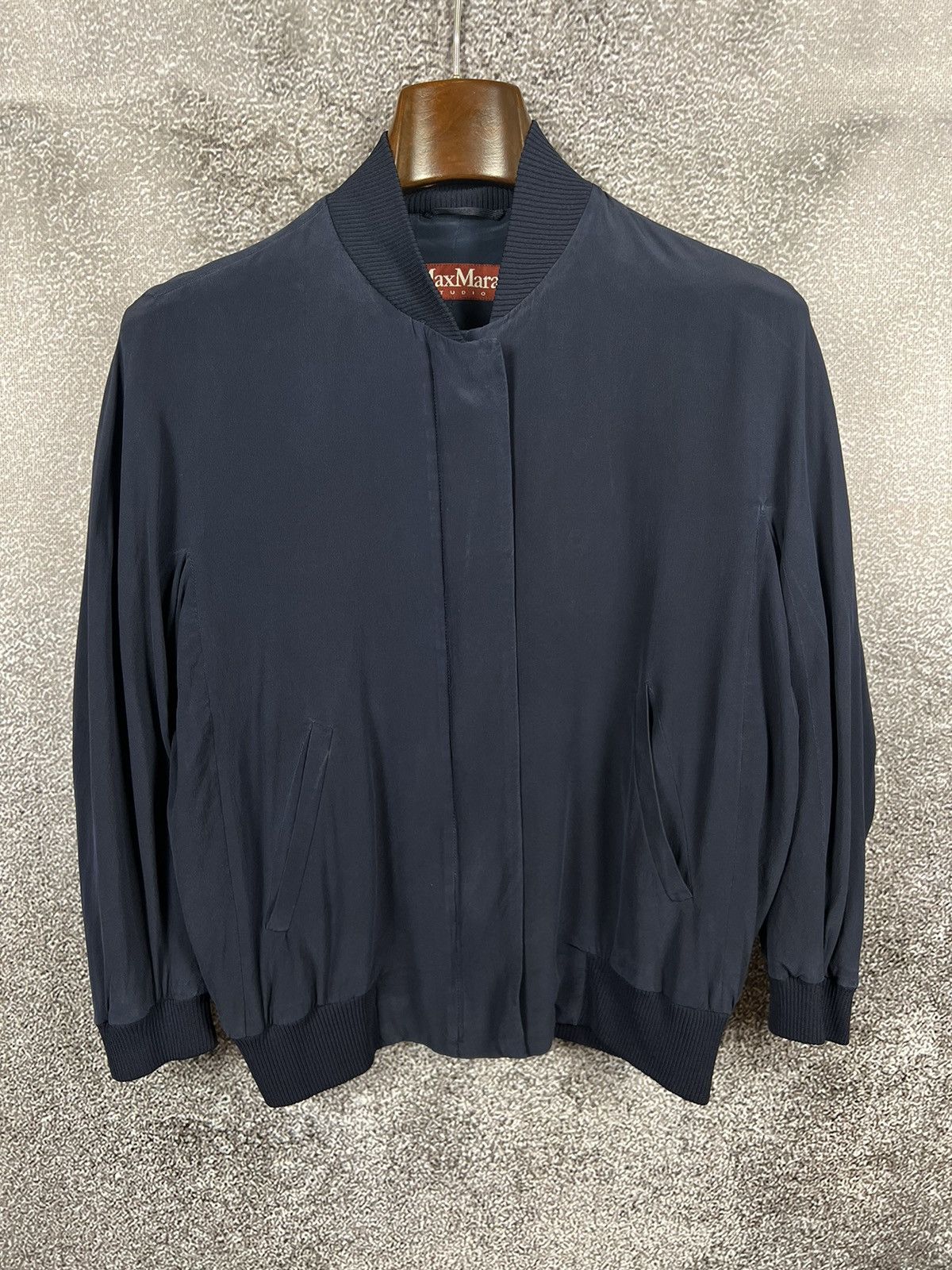 image of Max Mara Studio Silk Bomber Navy Light Women’S Jacket, Women's (Size Small)