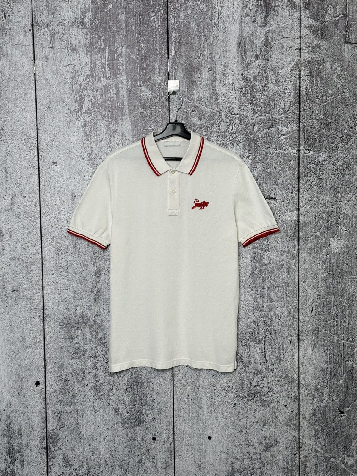 Prada Rare Prada Bull Embroidery Logo White Polo Shirt Size M Size US M / EU 48-50 / 2 - 1 Thumbnail