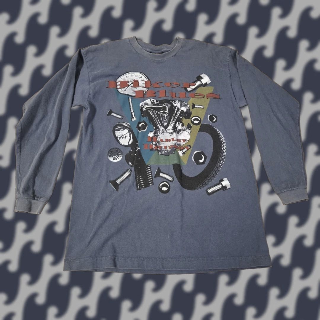 Harley Davidson VINTAGE Harley-Davidson Shirt Mens L Blue Biker Blues Motorcycle Graphic 90s Size US L / EU 52-54 / 3 - 1 Thumbnail