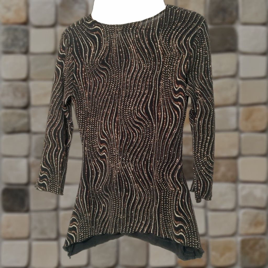 Vintage VINTAGE Dressbarn Collection Shirt Small Black Metallic Stretch Long Sleeve Shirt Womens Laser Size S / US 4 / IT 40 - 1 Thumbnail