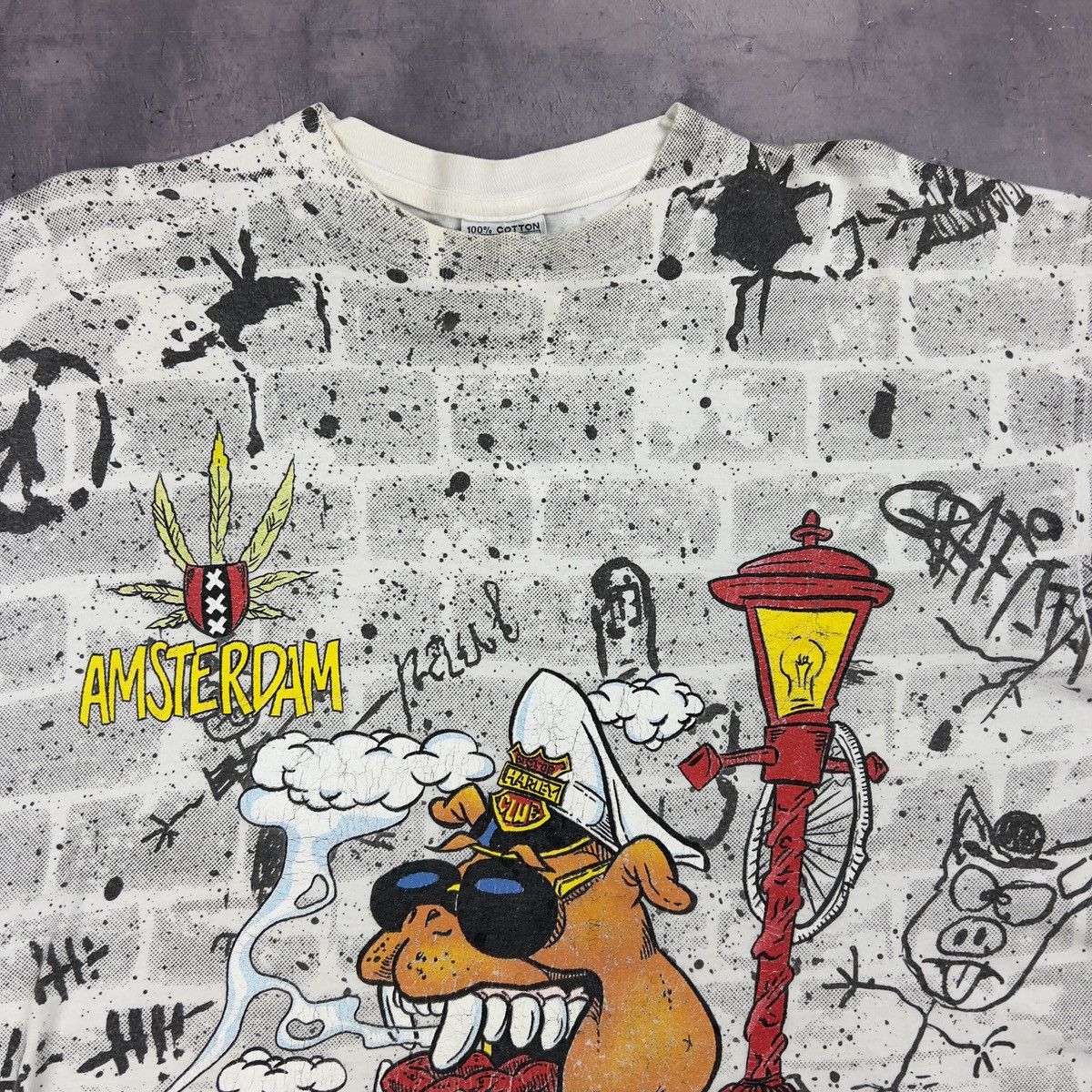Vintage Rare! Vintage Amsterdam Drugs Tee Big Logo Overprint 90s Size US XL / EU 56 / 4 - 5 Thumbnail