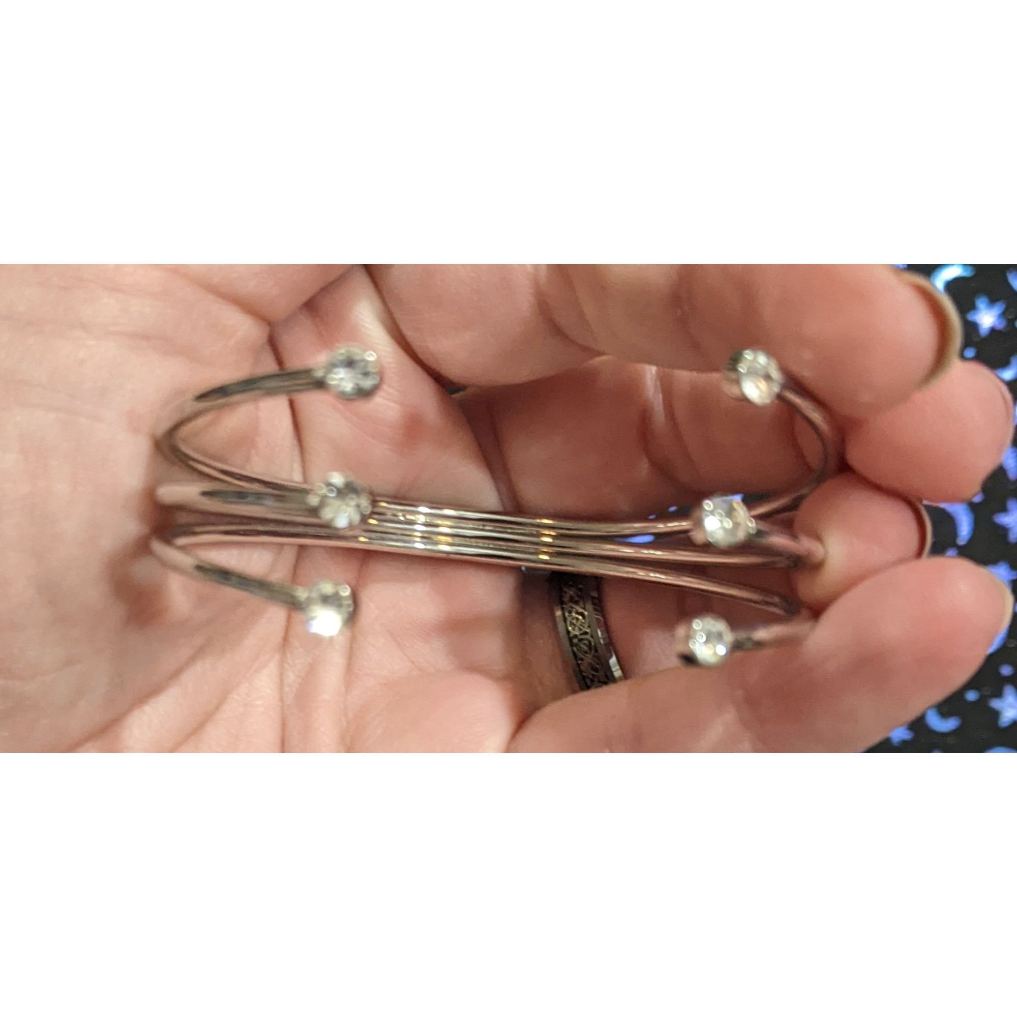 Other Silver Rhinestone Open Cuff Bangle Bracelet Size ONE SIZE - 6 Thumbnail