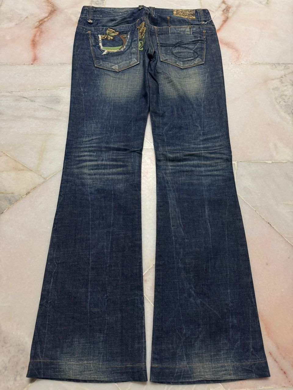 Japanese Brand 💥Insane Flared Red Pepper Butterfly Embroidery Mudwash Jeans Size US 30 / EU 46 - 15 Thumbnail