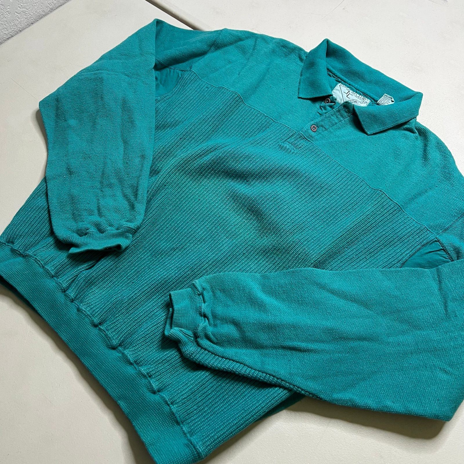 Van Heusen Vintage Van Heusen Custom Club Teal Knit Long Sleeve Polo L Size US L / EU 52-54 / 3 - 2 Thumbnail