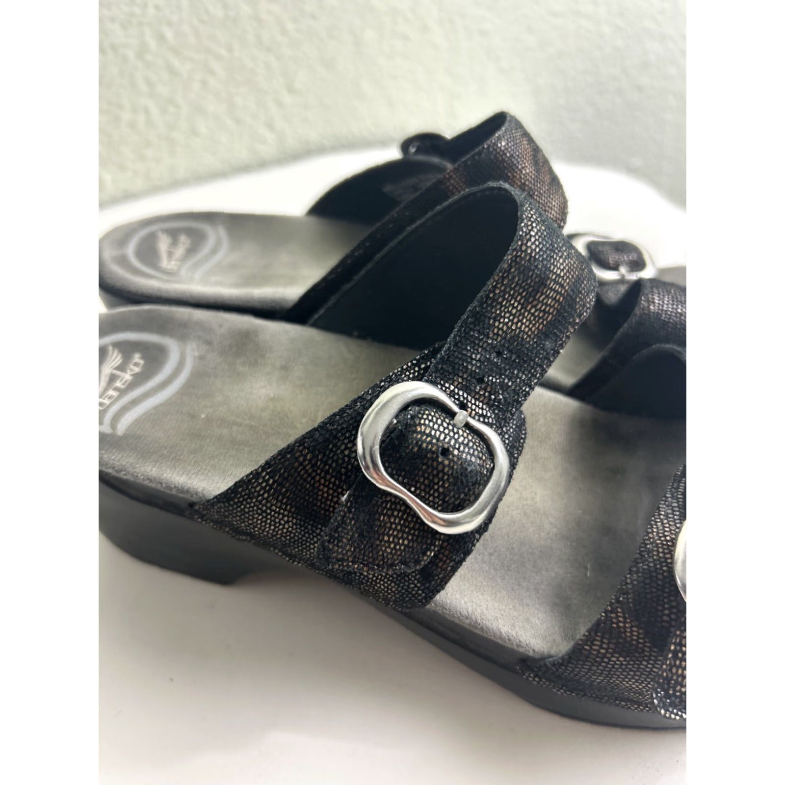Dansko Dansko Sophie Slide Sandals Black/Brown Animal Print - Size 40 US 9.5 Womens Sandal Size US 10 / IT 40 - 3 Thumbnail