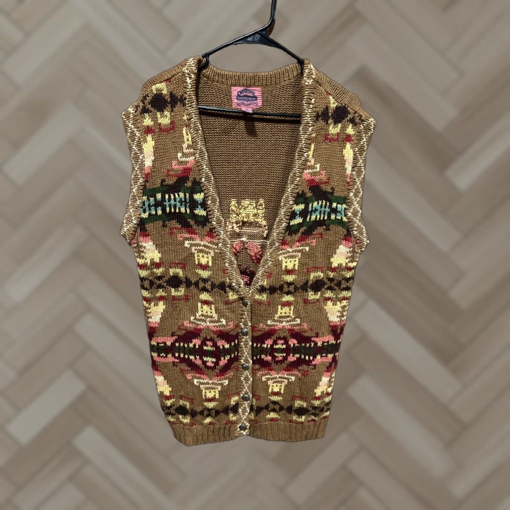 Vintage VINTAGE Cambridge Dry Goods Sweater Vest Shirt Women S Brown Ramie Cotton 90s Western Boots Geometric V-Neck Sleeveless 21x32 Size S / US 4 / IT 40 - 1 Thumbnail
