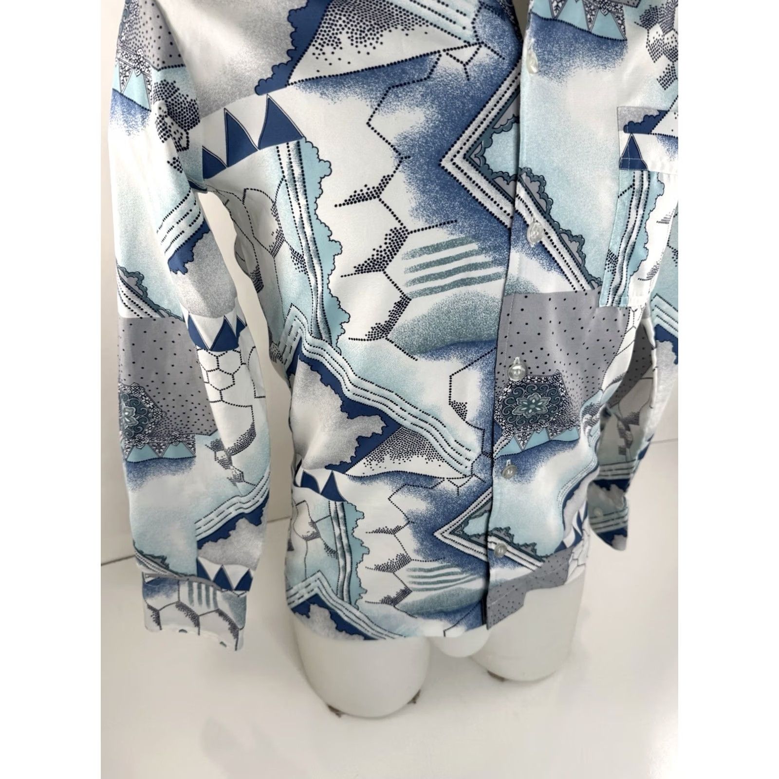 Vintage JOEL CALIFORNIA Vintage Disco Butterfly Collar Geometric Sky Shirt Mens S Blue EXCELLENT Size US S / EU 44-46 / 1 - 2 Thumbnail