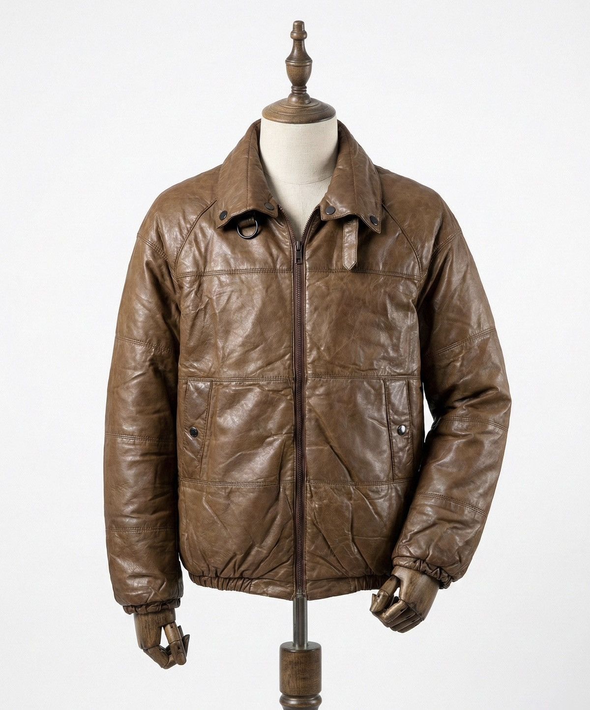 Japanese Brand Vintage Patina Brown Synthetic Leather Quilted Jacket Size US M / EU 48-50 / 2 - 1 Thumbnail