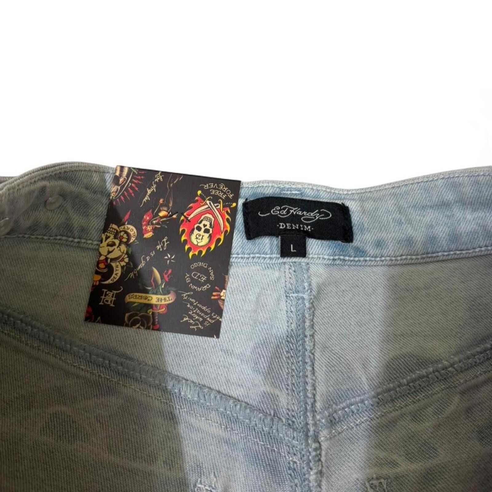 Ed Hardy Ed Hardy denim shorts with design LIFE BEFORE HONOR ❤️‍🩹 Size 31" - 5 Thumbnail