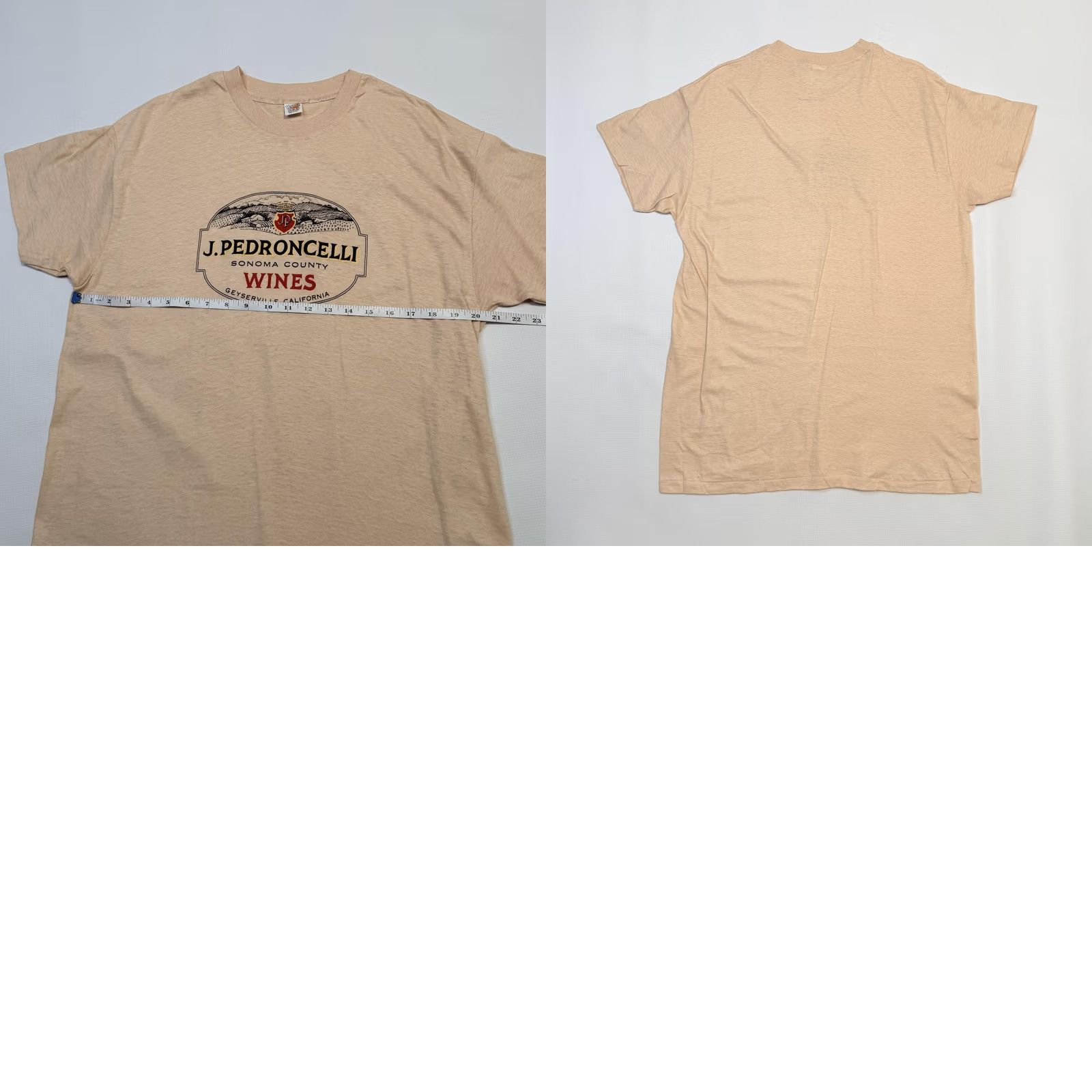 Hanes Vintage Hanes Shirt Mens XL Beige Crew Neck 100% Cotton Graphic Tee J. Pedroncelli Sonoma County Wines Geyserville California USA Men’s Size US XL / EU 56 / 4 - 8 Thumbnail