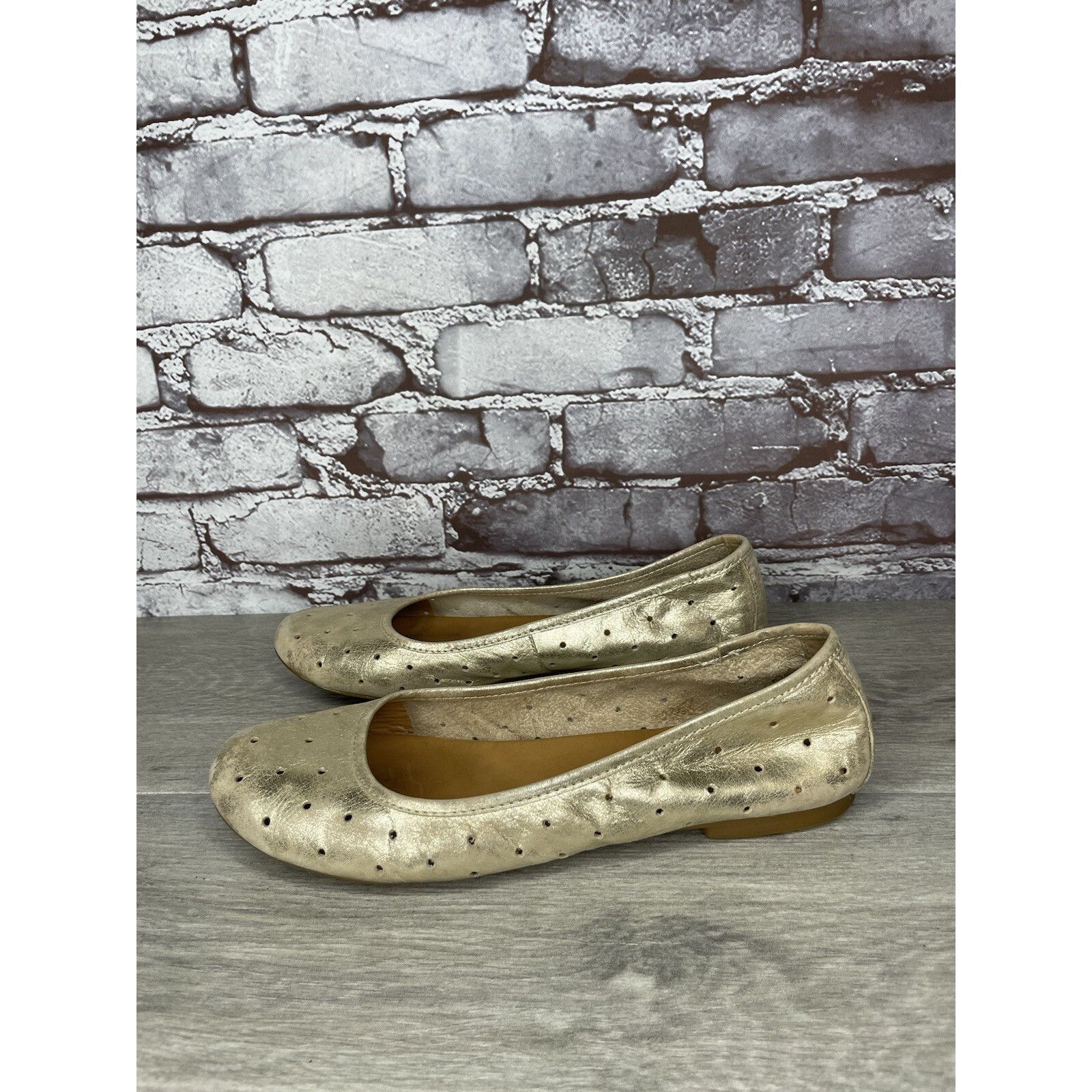 AFFXWRKS Kork Ease Metallic Gold Leather Perforated Ballet Flats Shoe Size US 11 / IT 41 - 20 Thumbnail