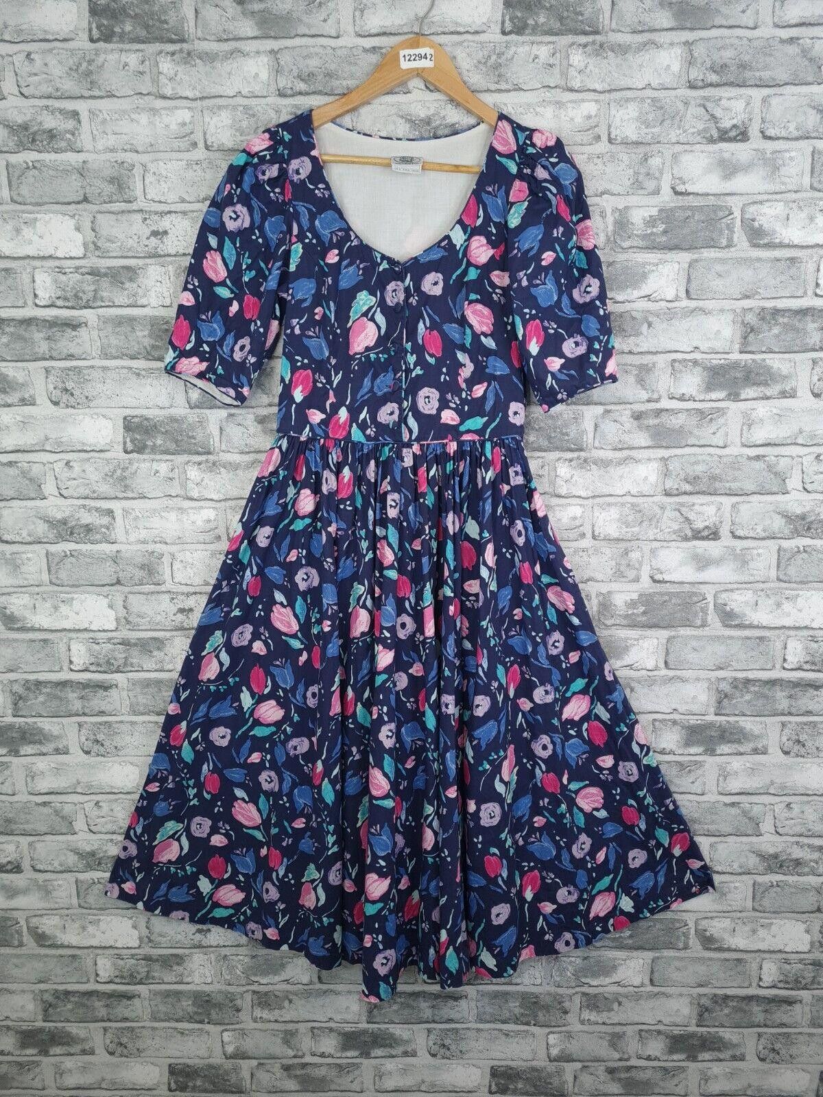 Laura Ashley Dress Uk 8 10 Vintage Cotton Long Tulip