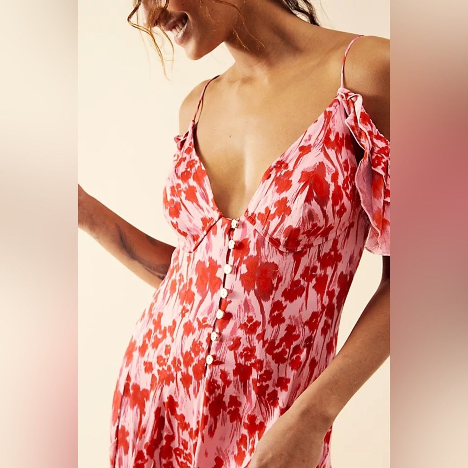 Free People Free People Endless Cascades Maxi Dress Pink & Red Floral Size L / US 10 / IT 46 - 8 Thumbnail