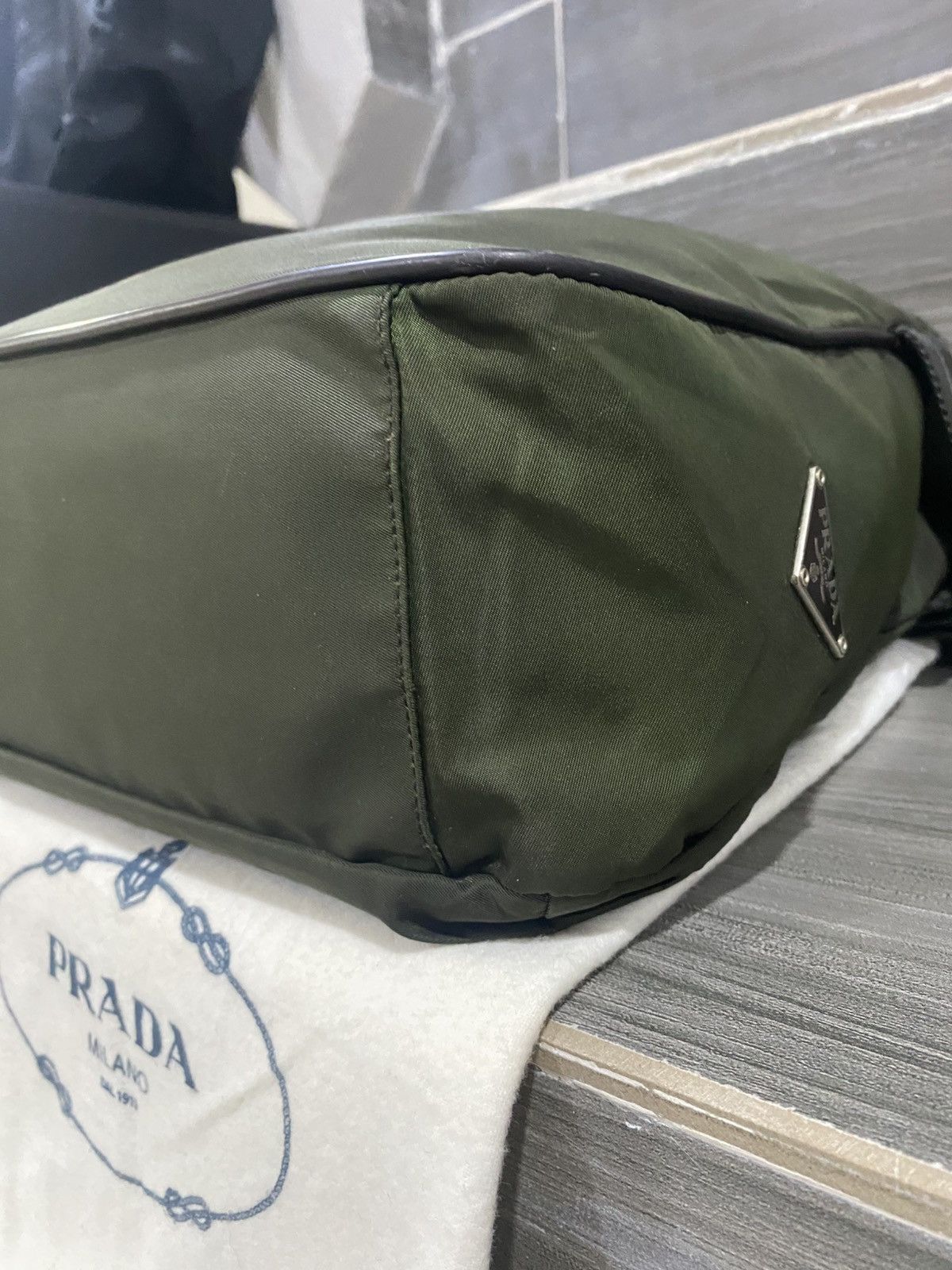 Prada Prada Tessuto Pocono Square Nylon Shoulder Bag Green Size ONE SIZE - 10 Thumbnail