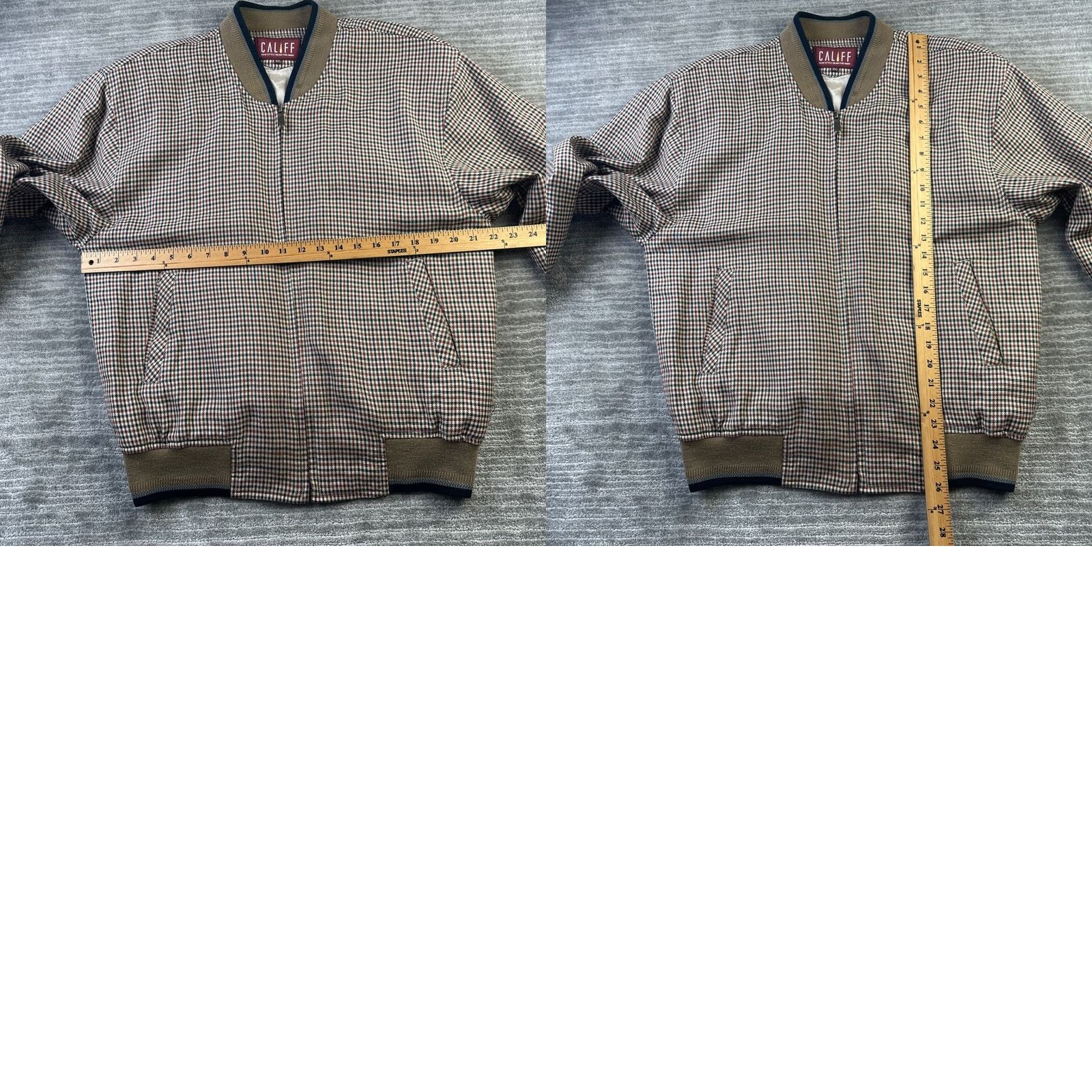 Vintage VINTAGE Califf Jacket Bomber Mens Large Brown Houndstooth Zip Plaid Size US L / EU 52-54 / 3 - 9 Thumbnail