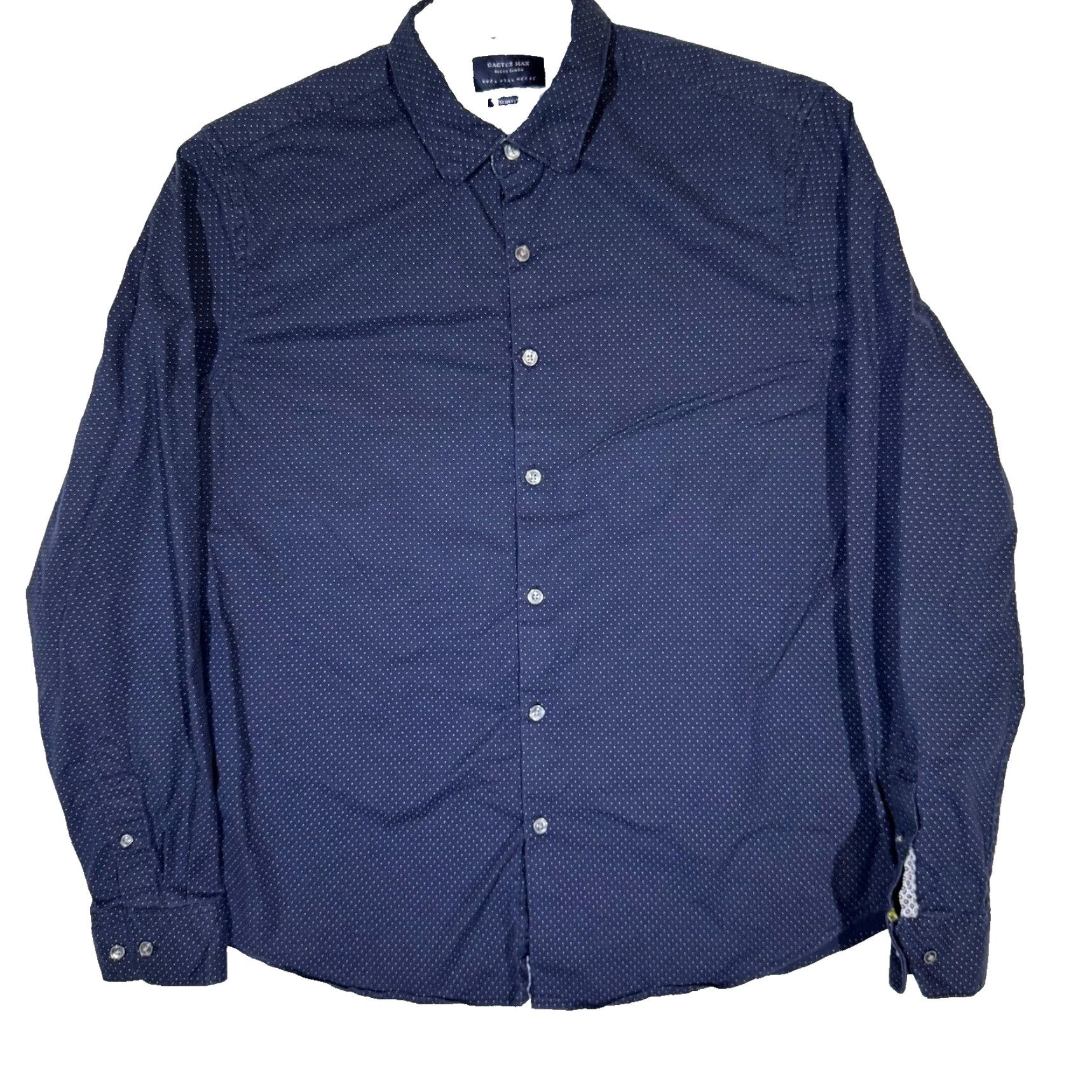 Vintage Cactus Man Shirt Navy Polka Dot Slim Button-Up L Adult Mens Size US L / EU 52-54 / 3 - 2 Thumbnail