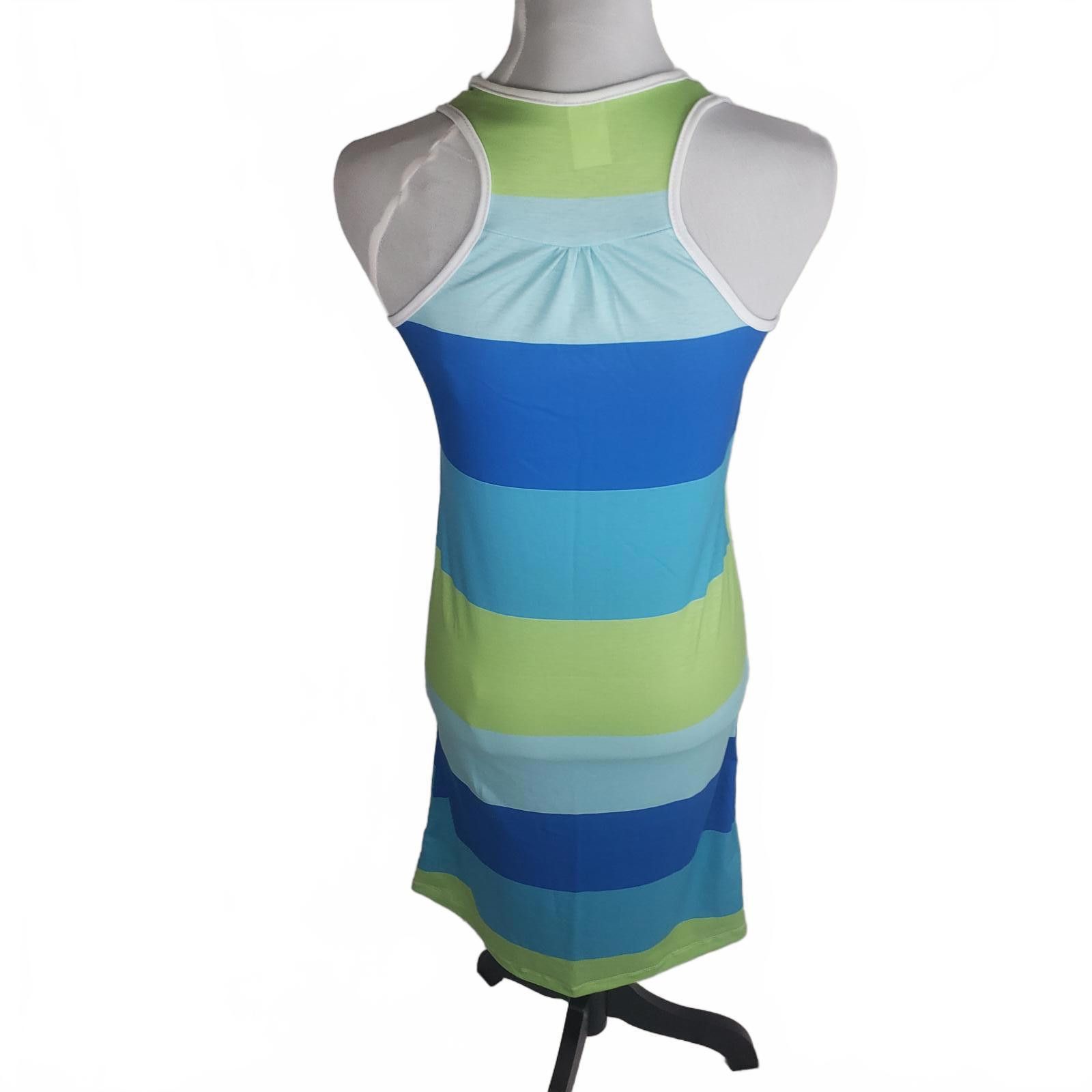 Designer Blue and Lime Style Striped Racerback Tank Dress OOAK Size S / US 4 / IT 40 - 2 Thumbnail