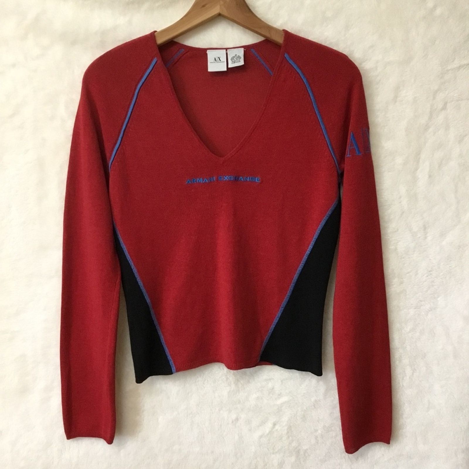 Armani Exchange Armani Exchange Red Color-blocked Sweater Size M / US 6-8 / IT 42-44 - 2 Thumbnail