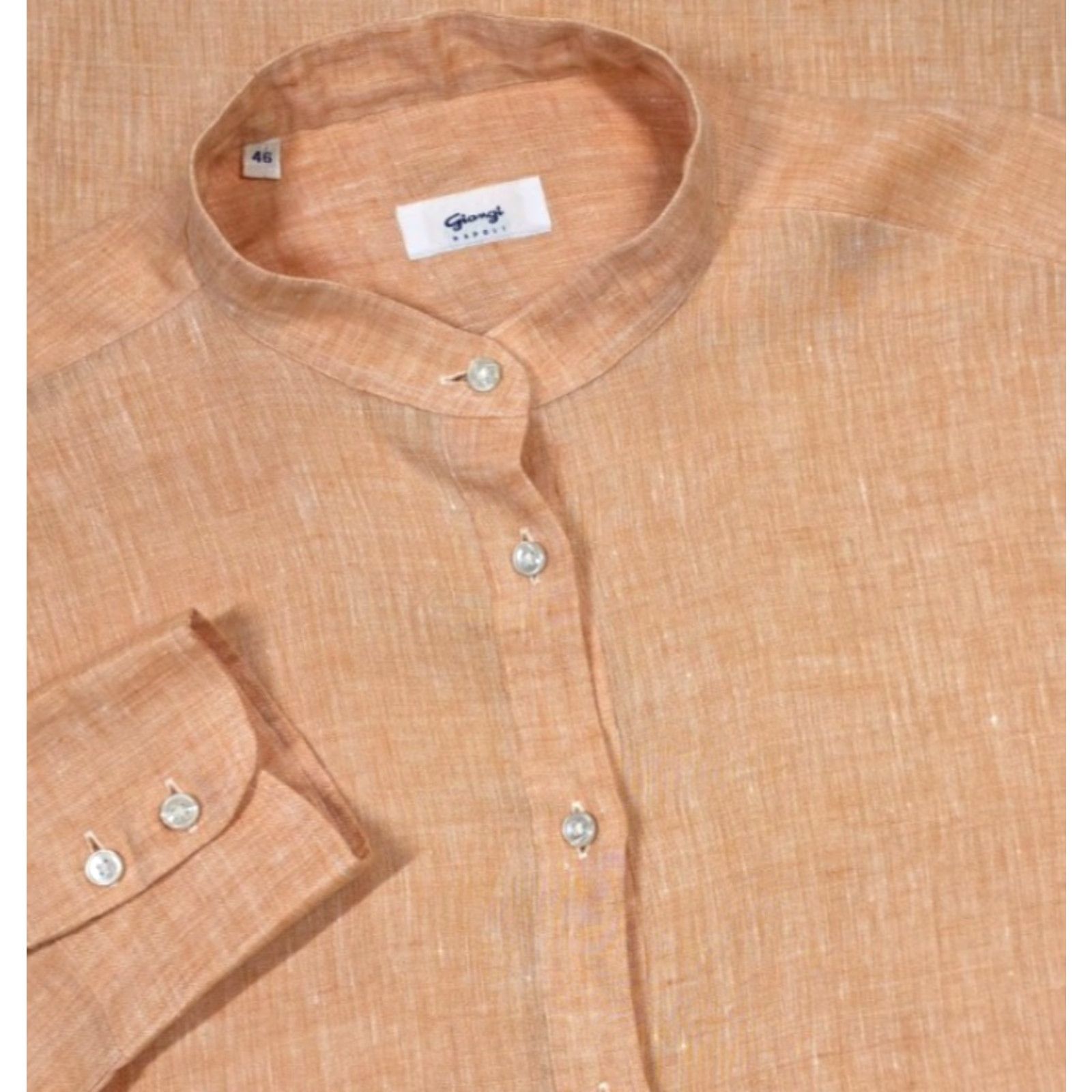 Vintage giangi napoli Top Women Button-Up Shirt Long Sleeve Linen Blouse Orange Band Collar 46 Italy Size L / US 10 / IT 46 - 2 Thumbnail