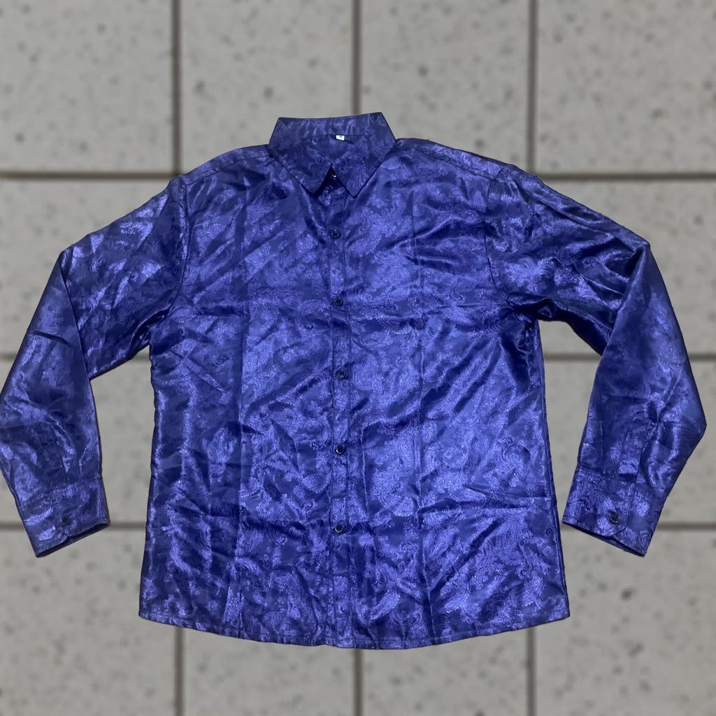 Vintage VINTAGE Royal Purple Brocade Baroque Button Shirt Adult M Jewel Tone 1970s Disco Club Mens Size US M / EU 48-50 / 2 - 1 Thumbnail