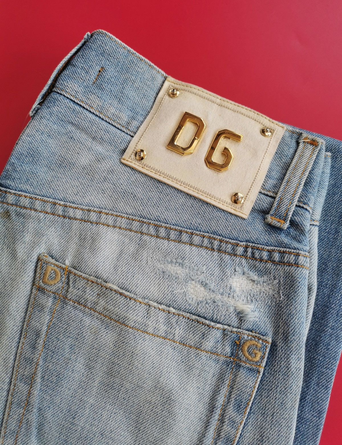 Dolce & Gabbana Thrashed Vintage 00s D&G Distressed Repair Denim Jeans Size US 30 / EU 46 - 11 Thumbnail