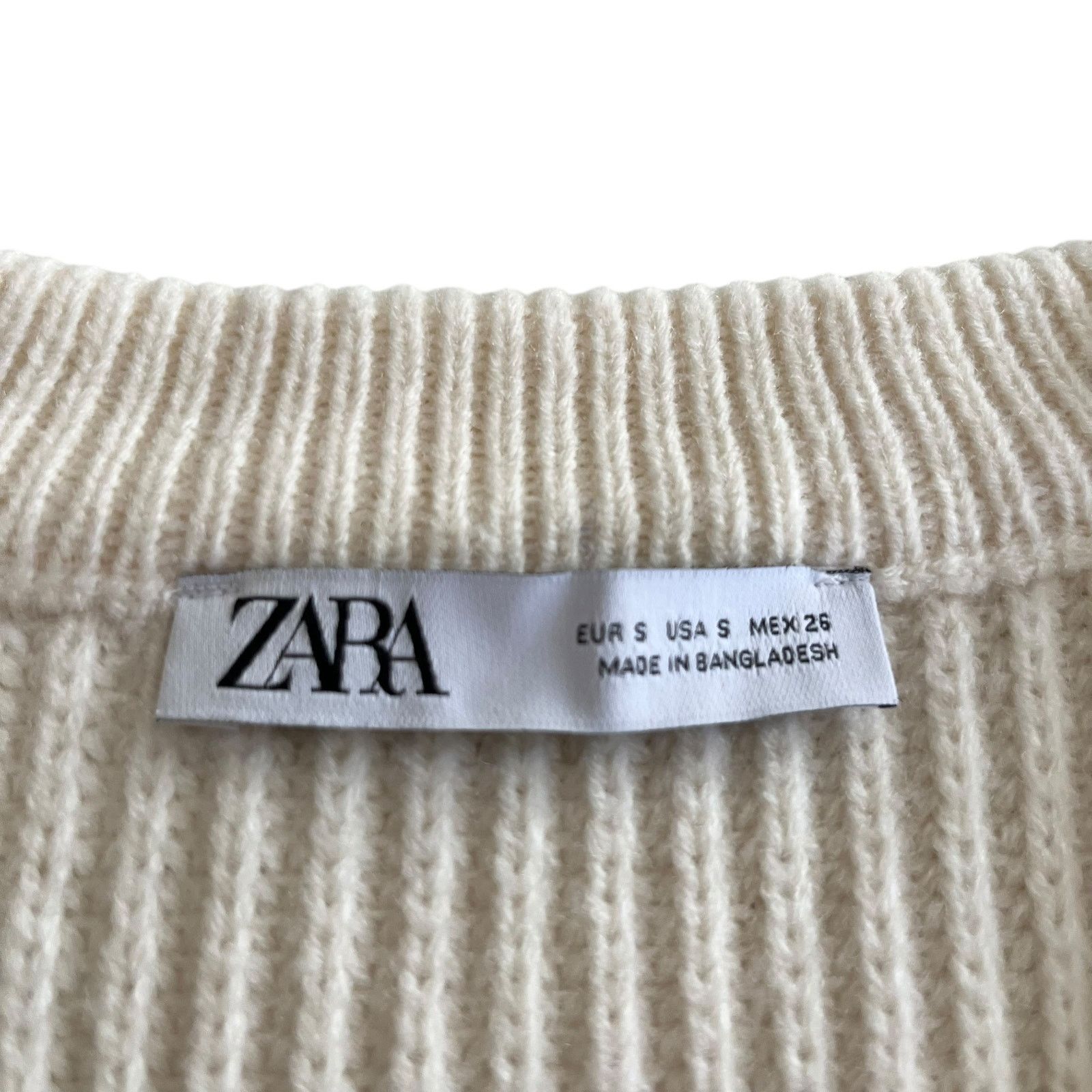 Zara Zara Ecru Rib Knit Cropped Sweater V-Neck Small Size S / US 4 / IT 40 - 4 Thumbnail
