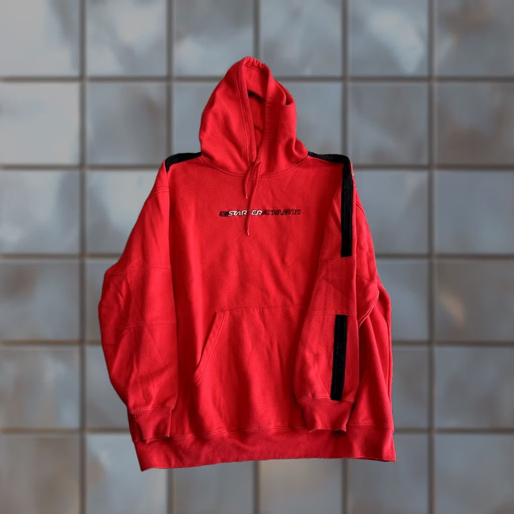 Starter VINTAGE 90s Starter Hoodie XL Mens Red Spell Out Pullover Hooded Pockets Size US XL / EU 56 / 4 - 1 Thumbnail