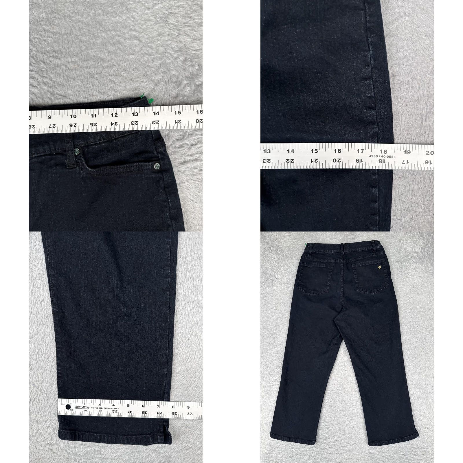 Vintage Bestow Jeans Women's 10 Black Dark Wash High Rise Straight Crop 30x22 Cotton Blend Spandex Denim 5-Pocket Logo Zip Fly Mens? Size 32" / US 10 / IT 46 - 9 Thumbnail