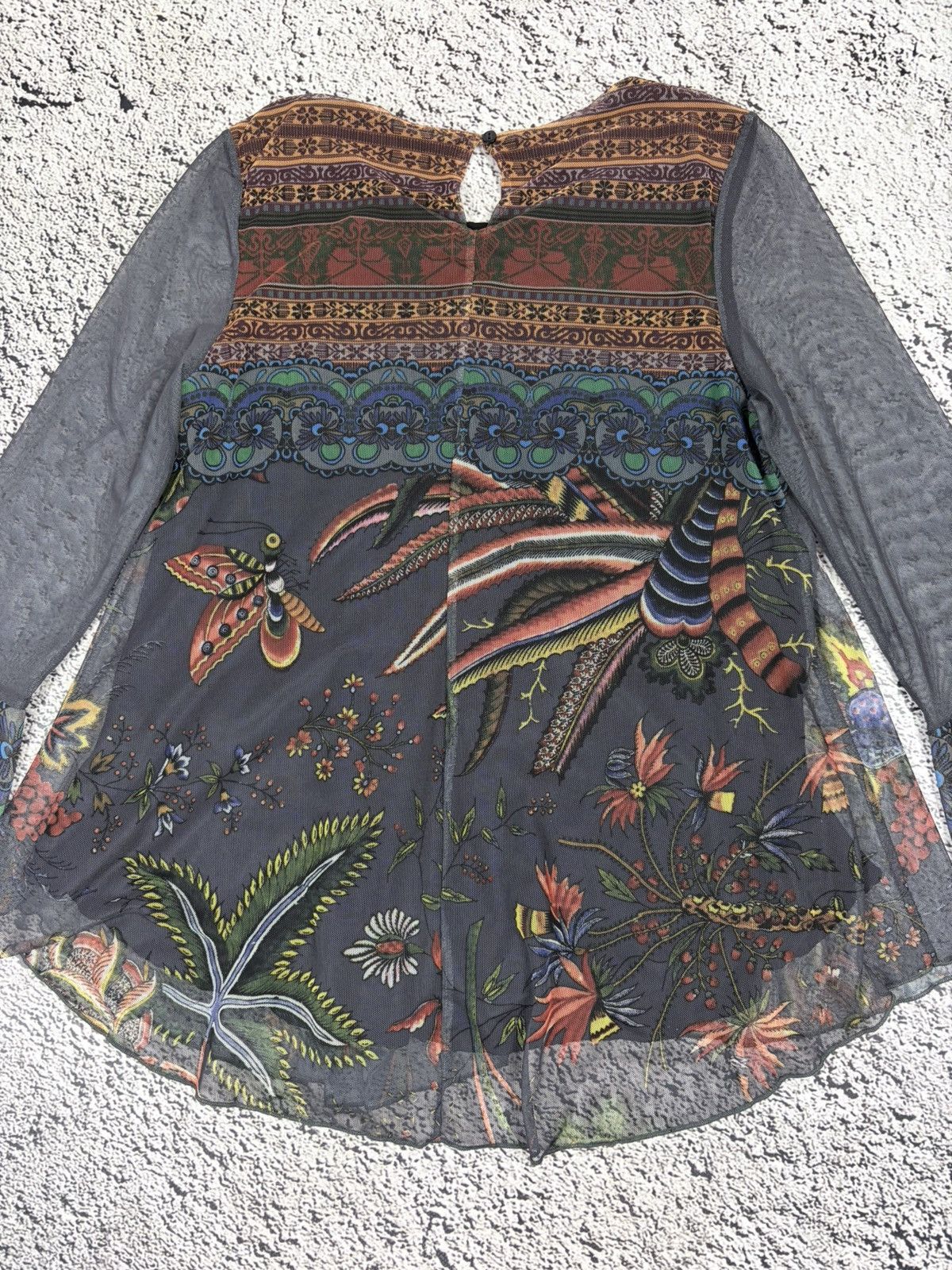 Jean Paul Gaultier Desigual Mesh Long Sleeve Boho Top Floral Graphic Print L Size L / US 10 / IT 46 - 9 Thumbnail