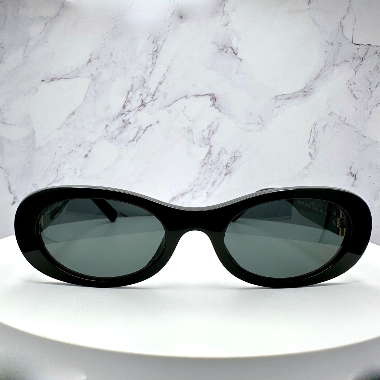 Miu Miu New MIU MIU Sunglasses Black Oval Gold Metal Logo Authentic Size ONE SIZE - 3 Thumbnail