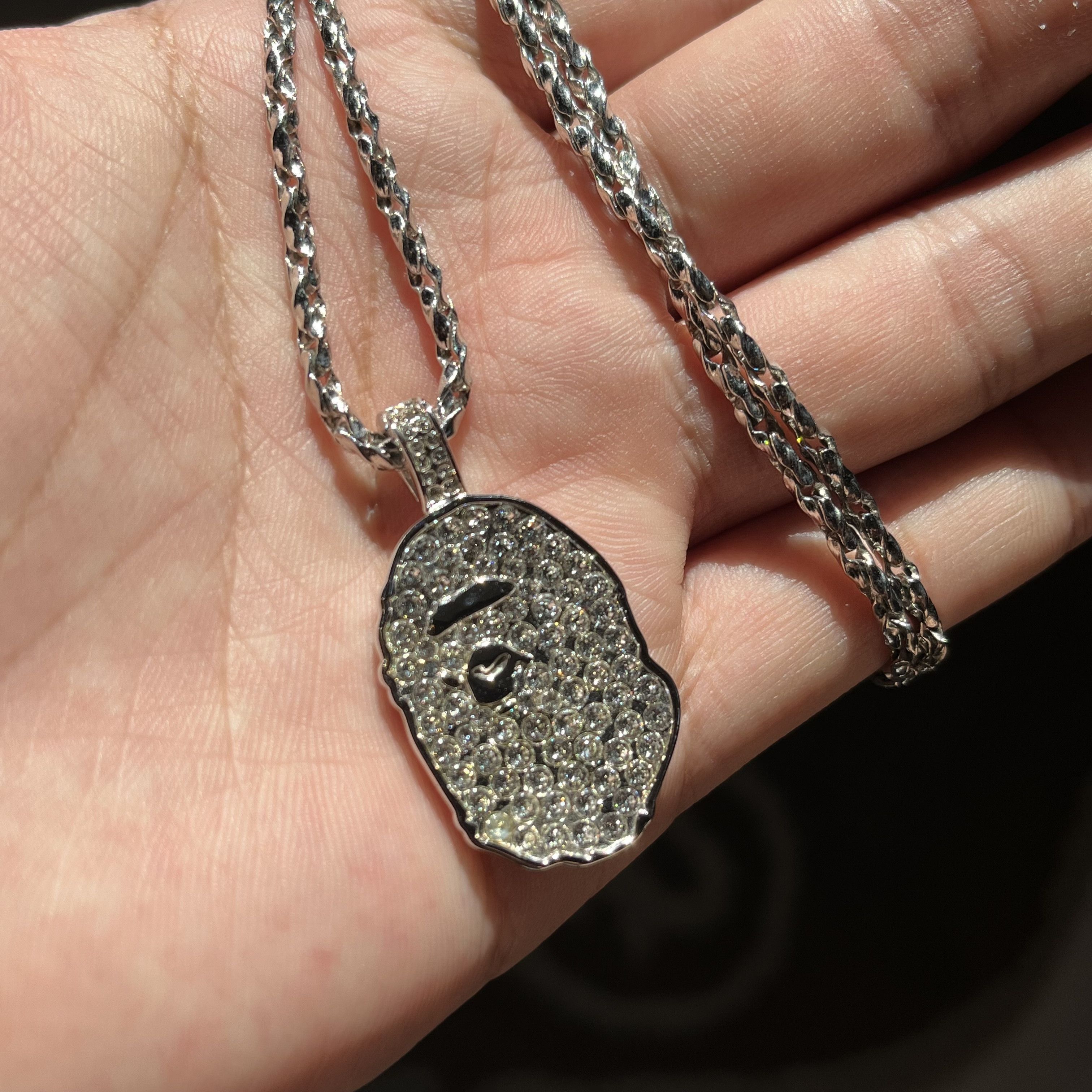 Bape BAPE RHINESTONE CRYSTAL APE HEAD NECKLACE LARGE | Grailed 