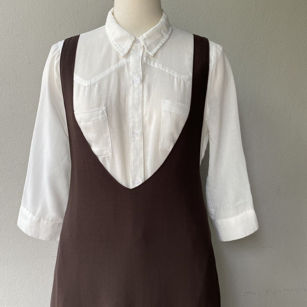 Y's Y’s Brown Deep V-Neck Sleeveless Midi Dress Size M / US 6-8 / IT 42-44 - 17 Thumbnail