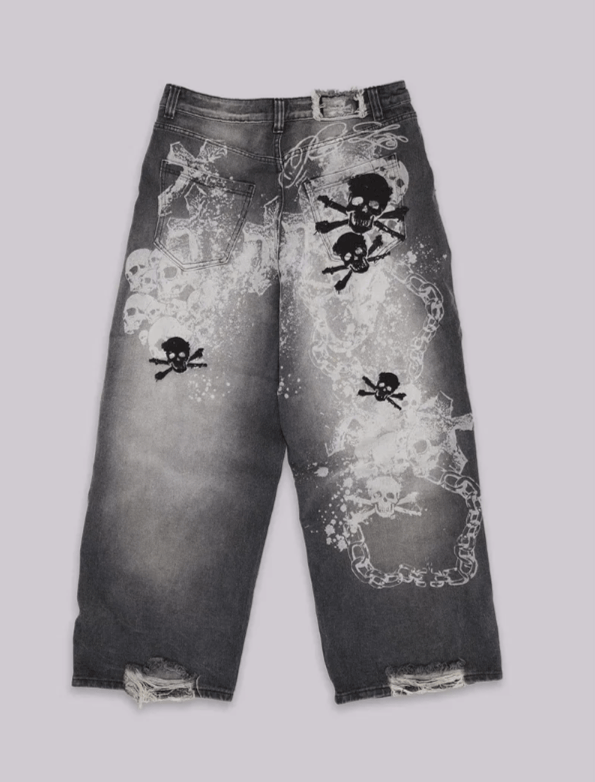 Japanese Brand Oversized Skull Offset Loose Jeans Size US 30 / EU 46 - 3 Thumbnail