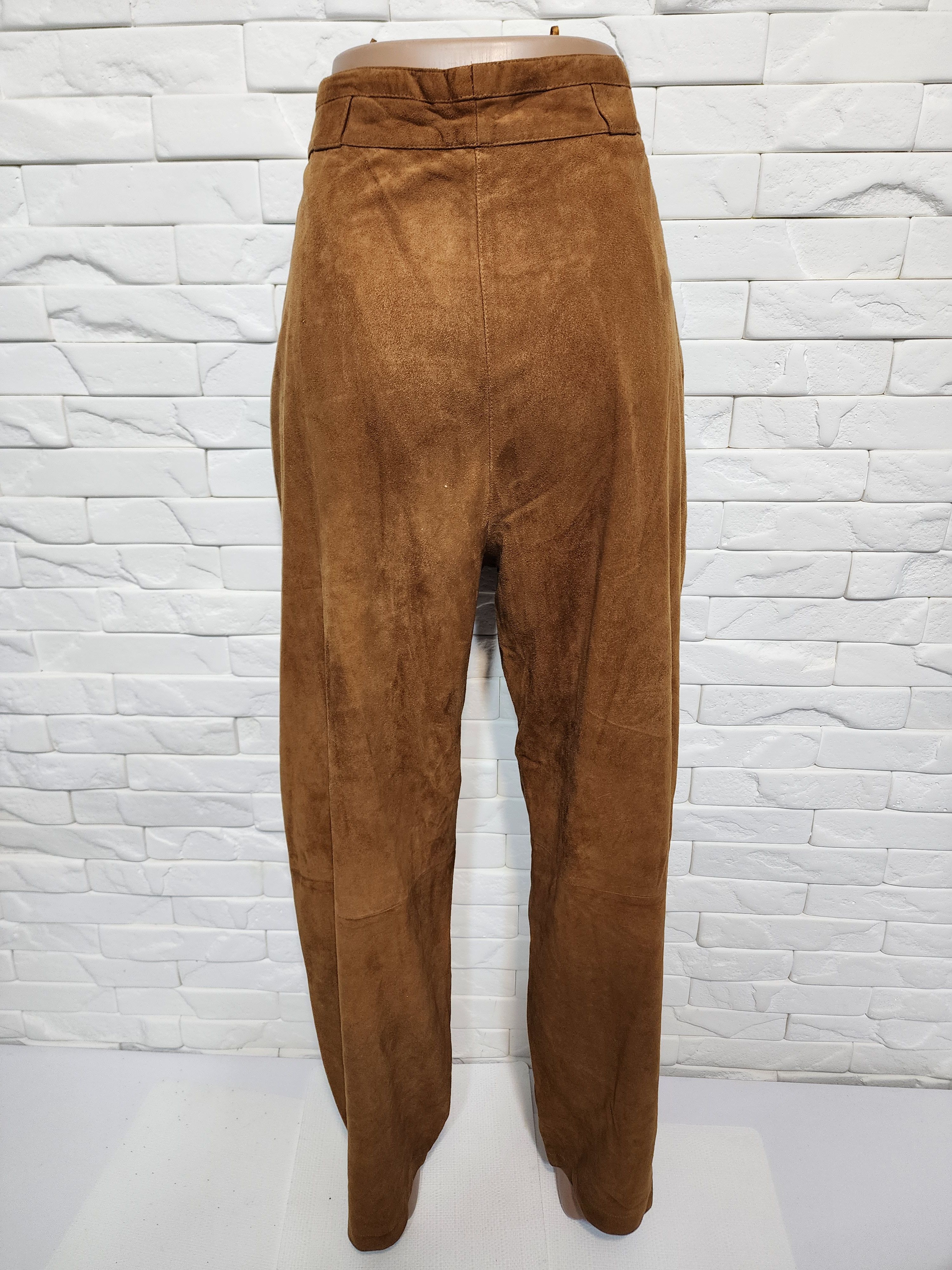 Genuine Leather Brown women's suede pants with pockets. Size 30" / US 8 / IT 44 - 3 Thumbnail