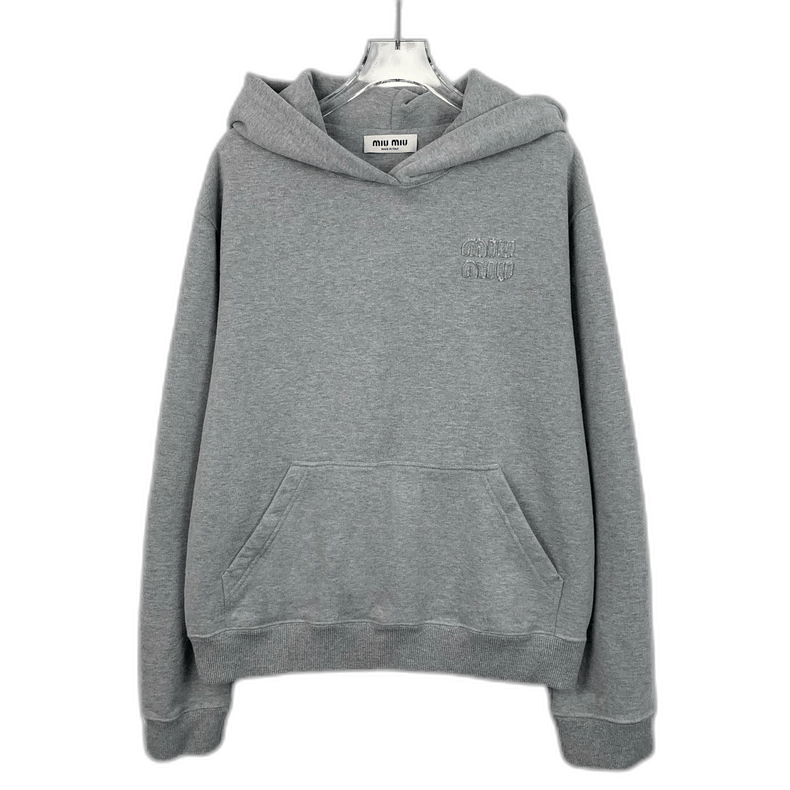 miumiu ロゴ　パーカー MiuMiu 23 gray logo embroidery hooded sweater