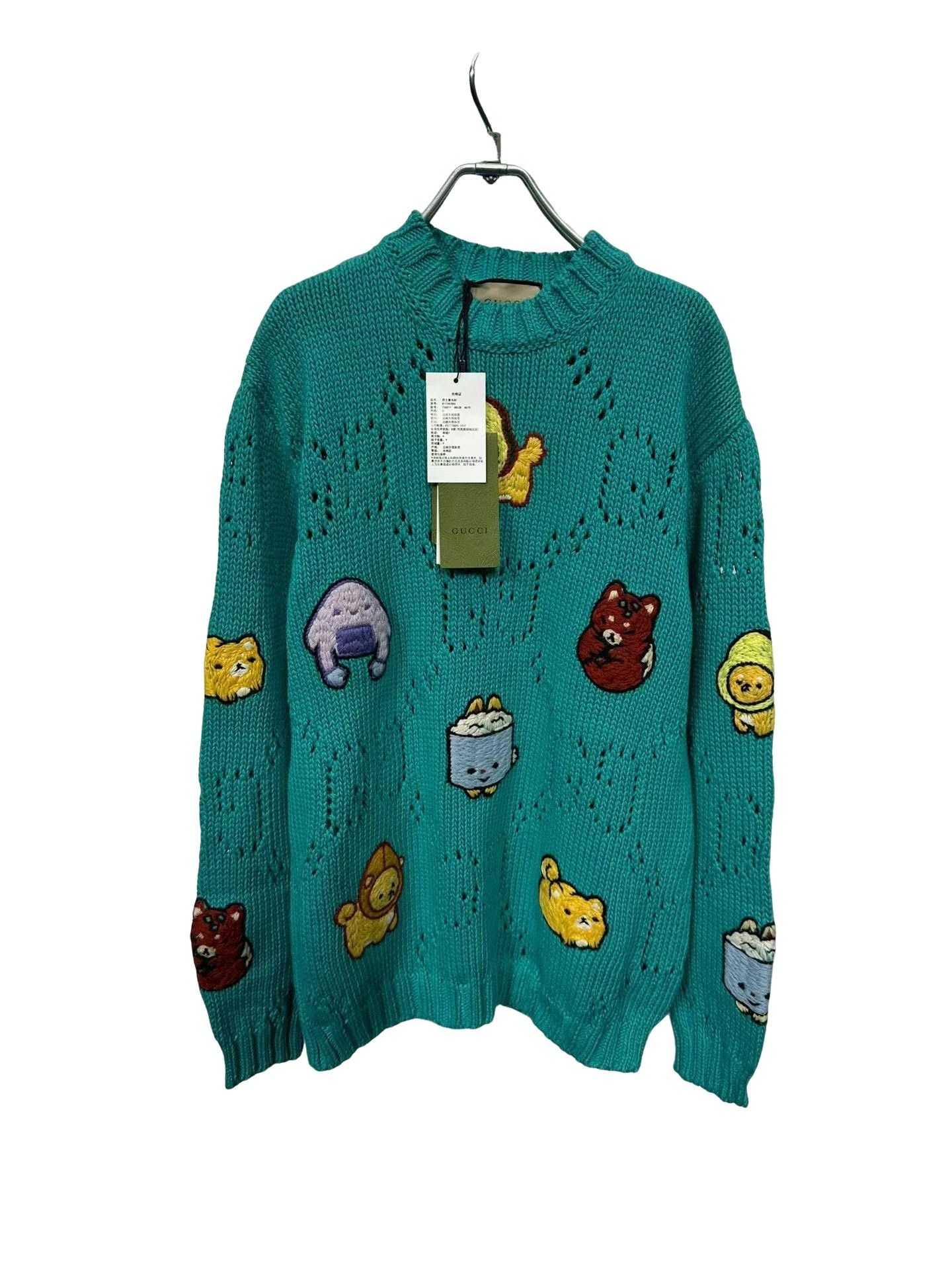 Gucci Gucci Character Embroidered Aqua Knit Sweater S Size US S / EU 44-46 / 1 - 1 Thumbnail