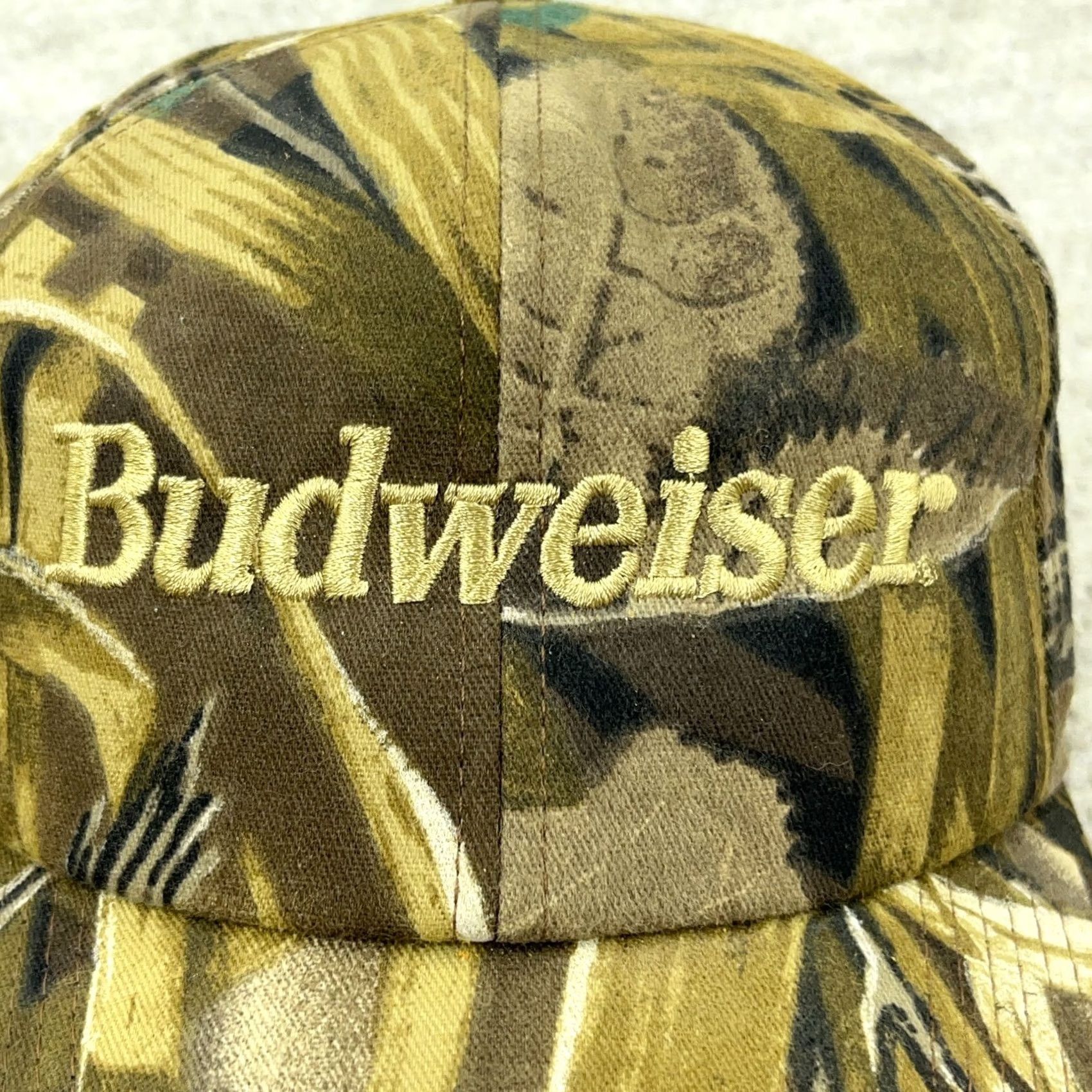 Budweiser VINTAGE Budweiser Hat Cap Trucker Camo Strap Back K Products Beer 90s Wet Lands Size ONE SIZE - 2 Thumbnail