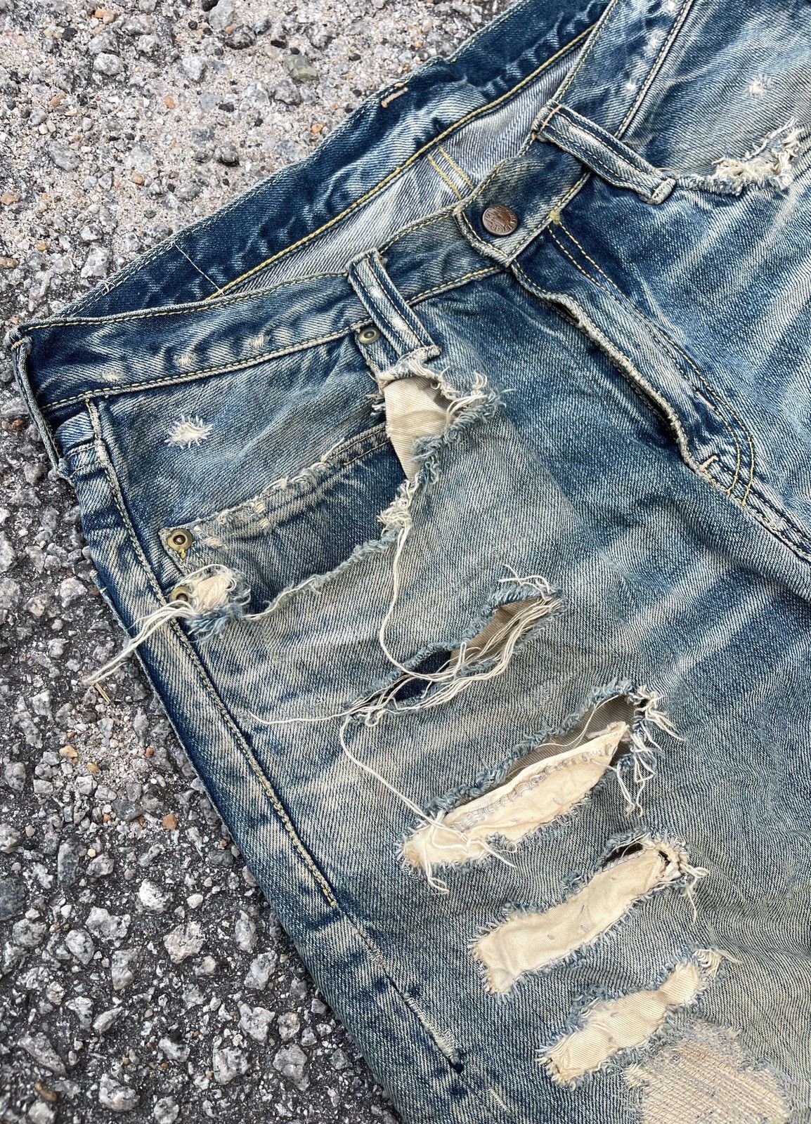 Blue Blue Japan 🔥Vtg 70's Blue Blue Japan Pure Indigo Distressed Denim Pants Size US 32 / EU 48 - 7 Thumbnail