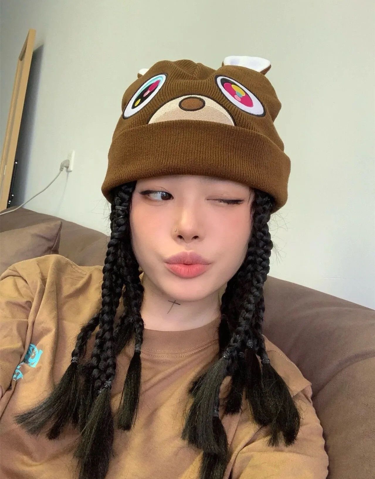 Japanese Brand × Vintage Cute Bear Knit Embroidered Wool Hat Size ONE SIZE - 9 Thumbnail