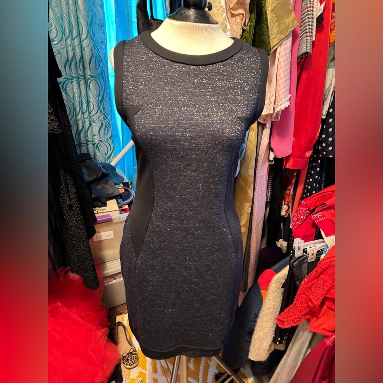 Designer MNG Black Gold Indigo Sheath Mini Dress Sleeveless Crew Neck Size S / US 4 / IT 40 - 1 Thumbnail