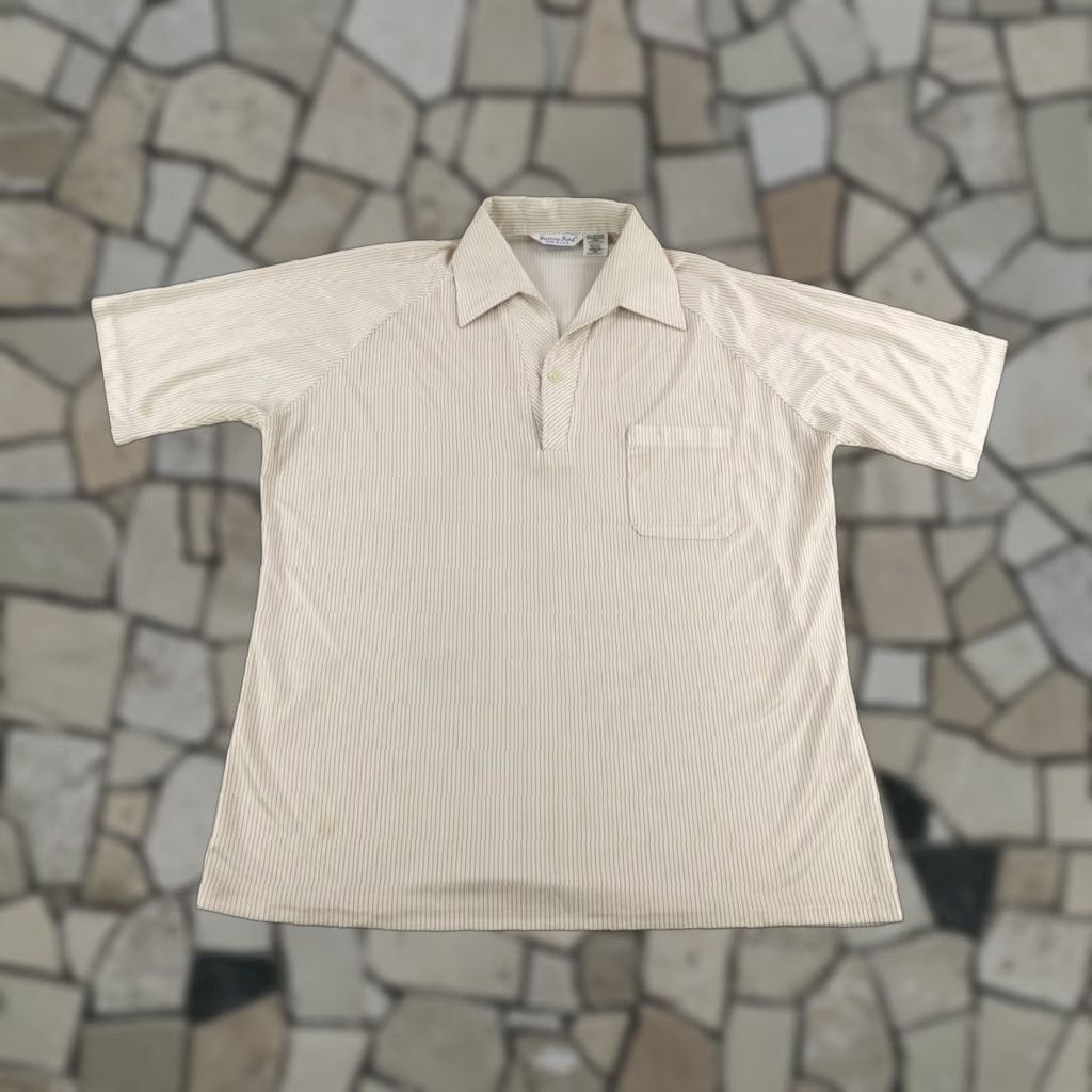 Ford Vintage Carina Ford Shirt Mens Large Brown White Striped Disco Polo 70s USA ^ Size US L / EU 52-54 / 3 - 1 Thumbnail