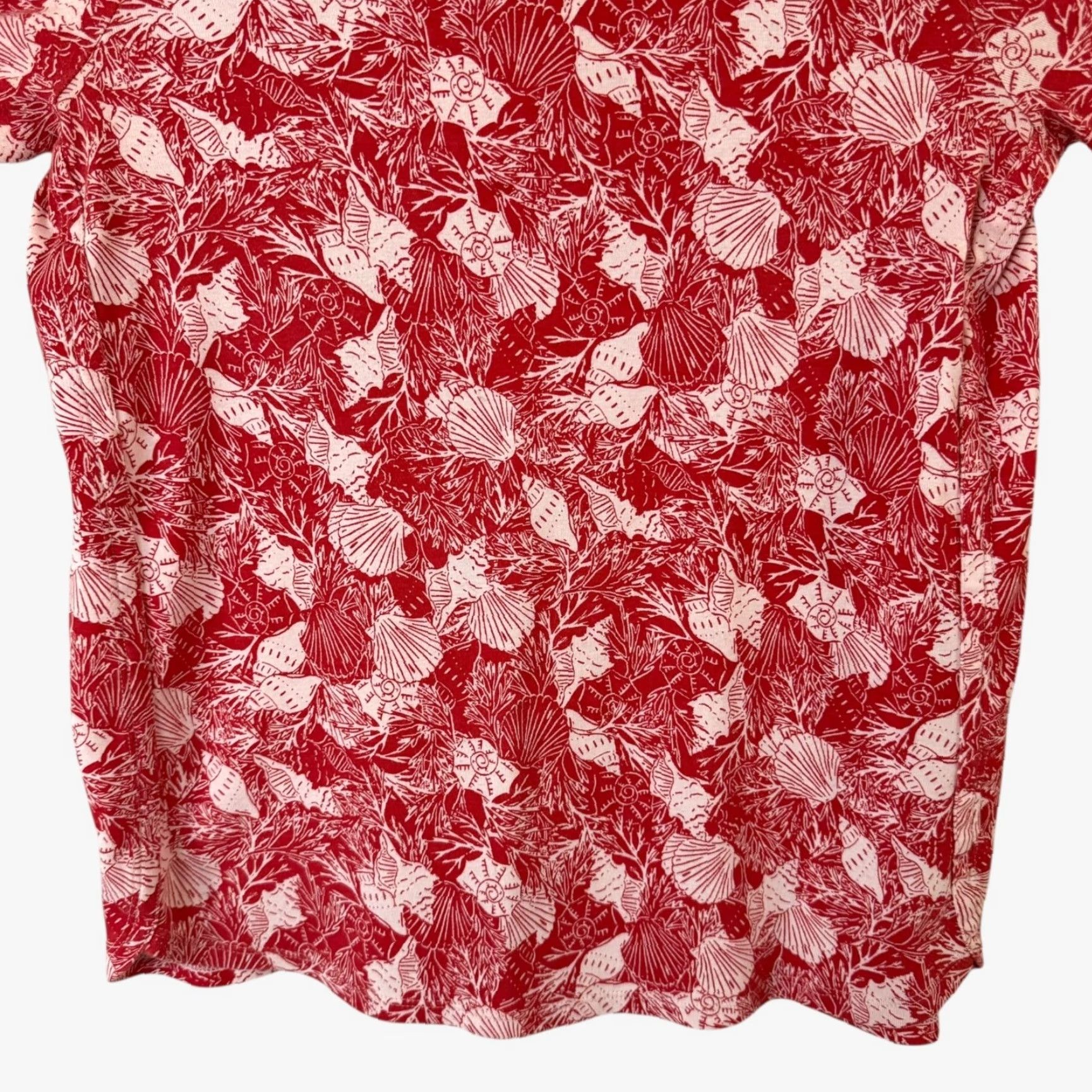 J. Jill VINTAGE J.Jill Pima Shell Print 3/4 Sleeve Scoop-Neck Tee Shirt Red Womens Petite Small Beachy Size S / US 4 / IT 40 - 6 Thumbnail